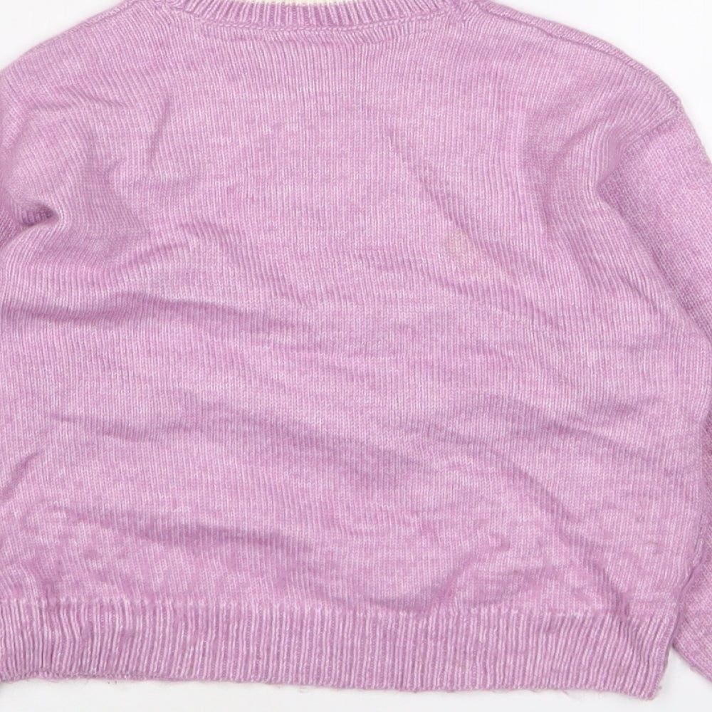 Marks and Spencer Girls Purple Crew Neck Polyester Pullover Jumper Size 5-6 Years Pullover - Christmas