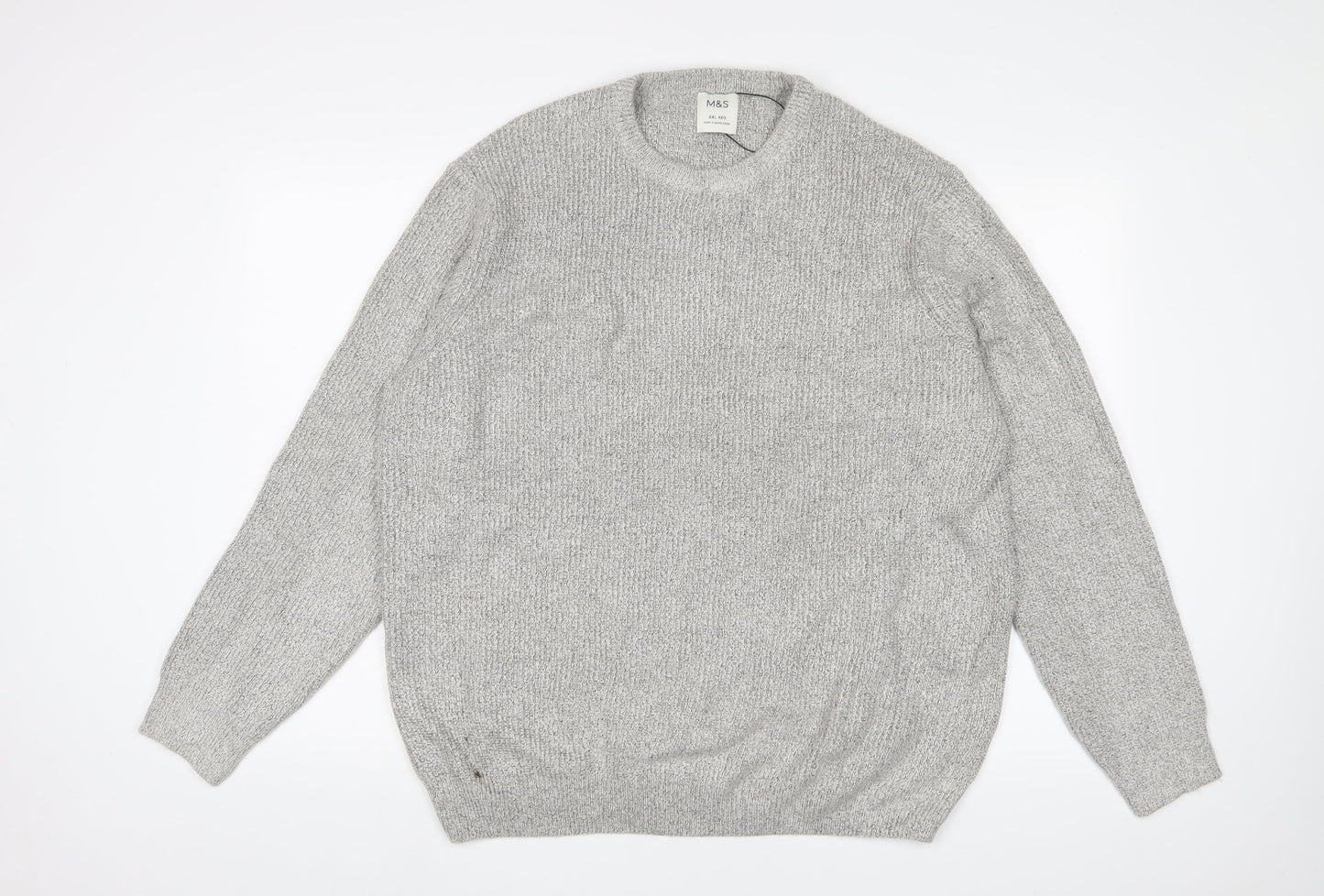 Marks and Spencer Mens Grey Crew Neck Polyamide Pullover Jumper Size 2XL Long Sleeve