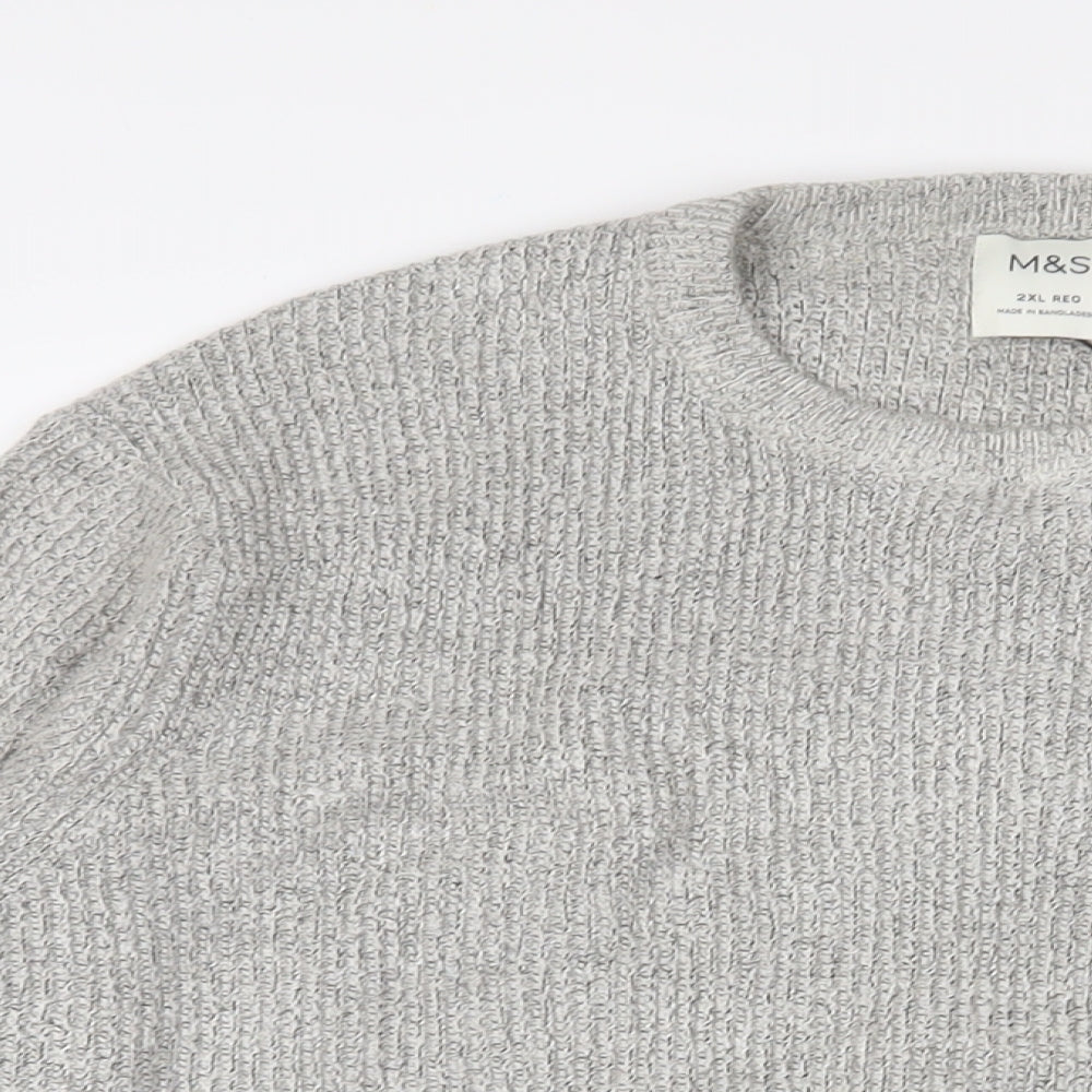Marks and Spencer Mens Grey Crew Neck Polyamide Pullover Jumper Size 2XL Long Sleeve