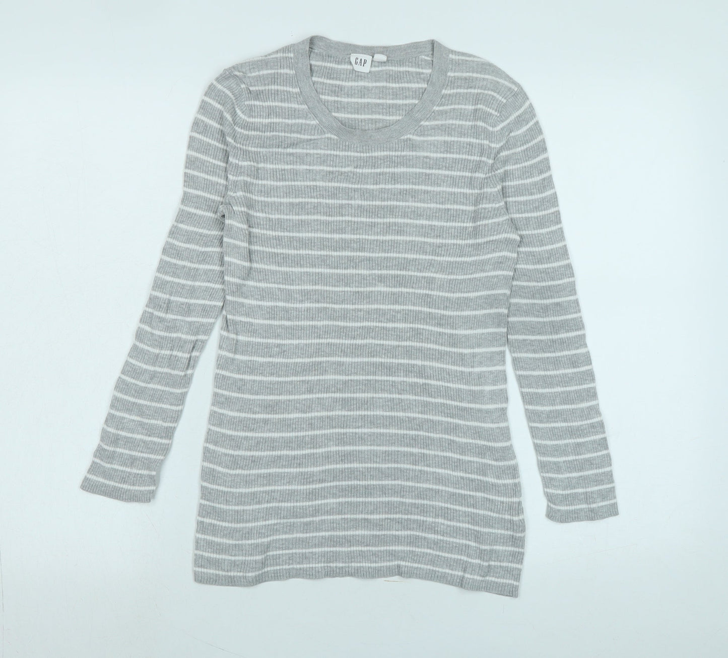 Gap Womens Grey Scoop Neck Cotton Pullover Jumper Size S - Logo