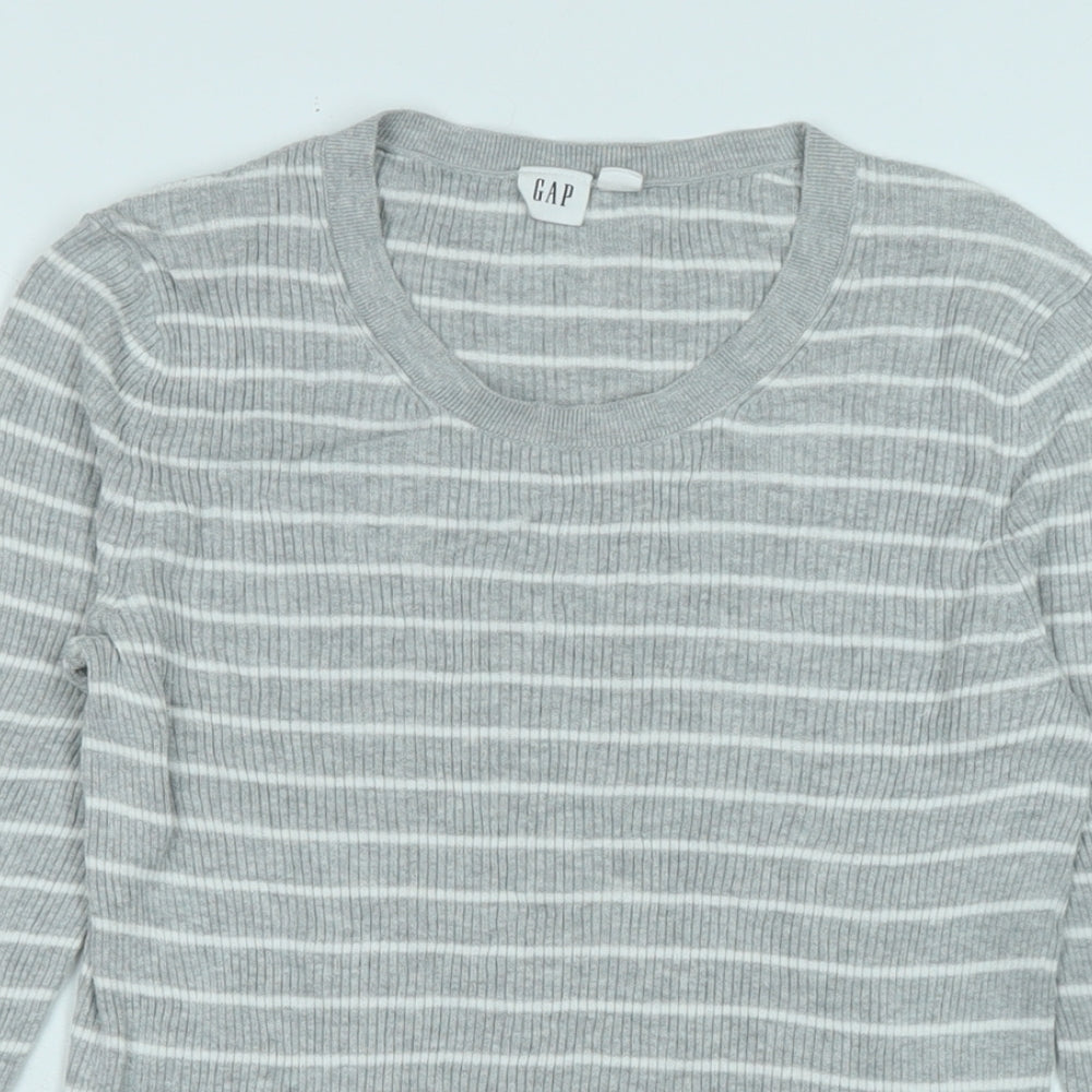 Gap Womens Grey Scoop Neck Cotton Pullover Jumper Size S - Logo