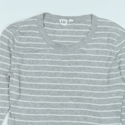 Gap Womens Grey Scoop Neck Cotton Pullover Jumper Size S - Logo