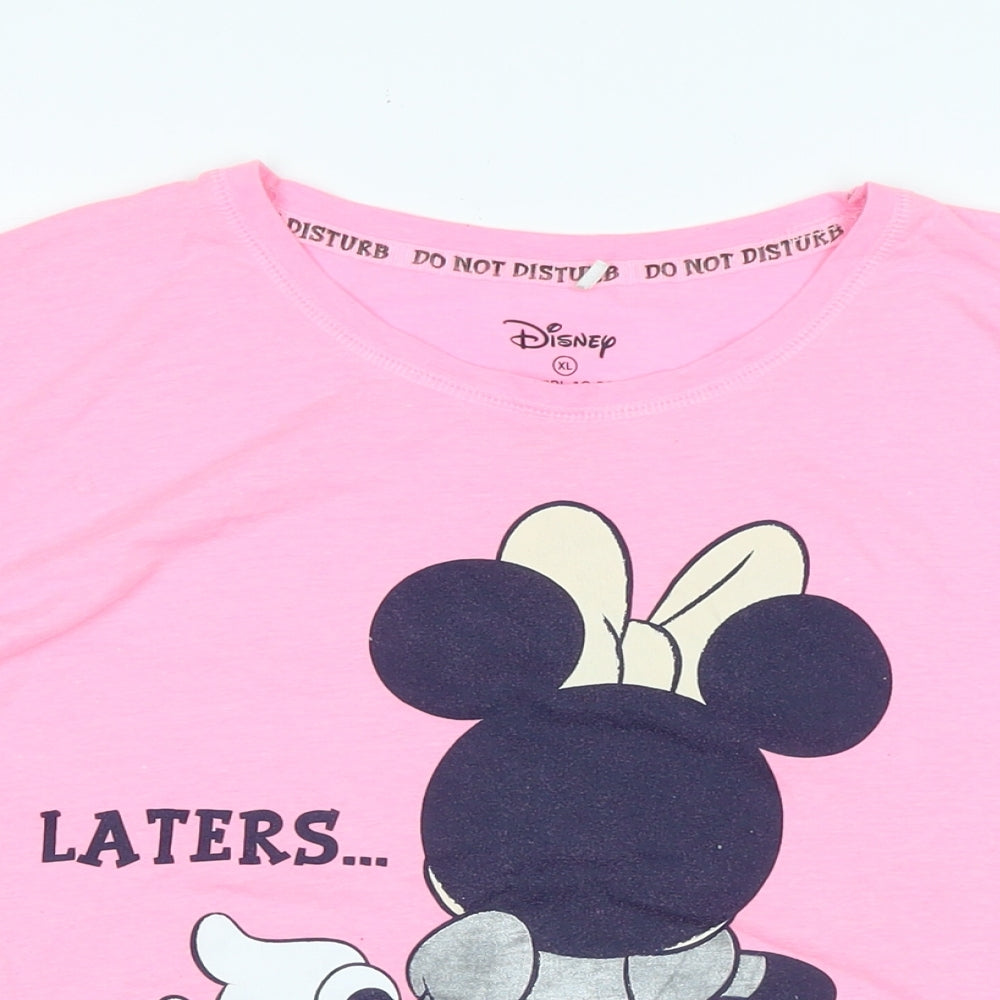 Womens UK Size XL Disney Pink Basic T-Shirt