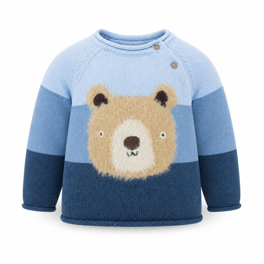 NEXT Boys Blue Cotton Pullover Jumper Size 6-9 Months - Fluffy Teddy Bear