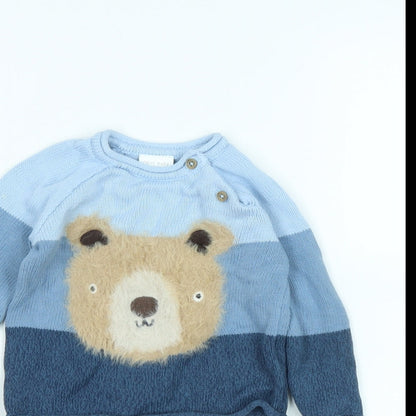 NEXT Boys Blue Cotton Pullover Jumper Size 6-9 Months - Fluffy Teddy Bear