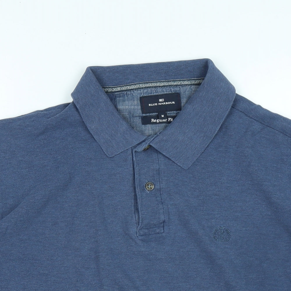 Blue Harbour Mens Blue Cotton Polo Size M Collared - Logo