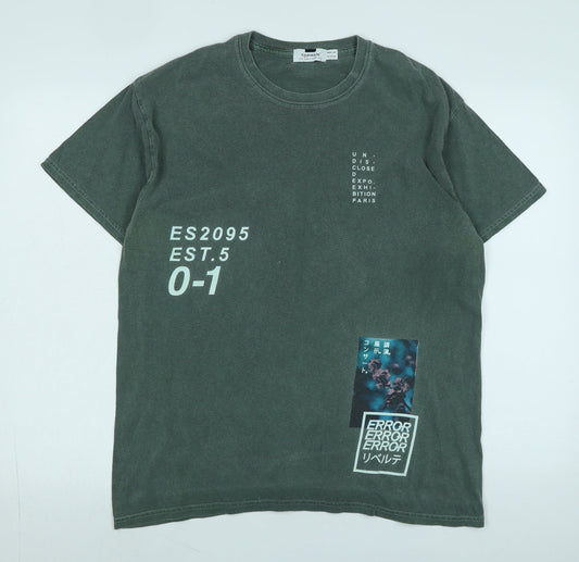 Topman Mens Green Cotton T-Shirt Size S Crew Neck