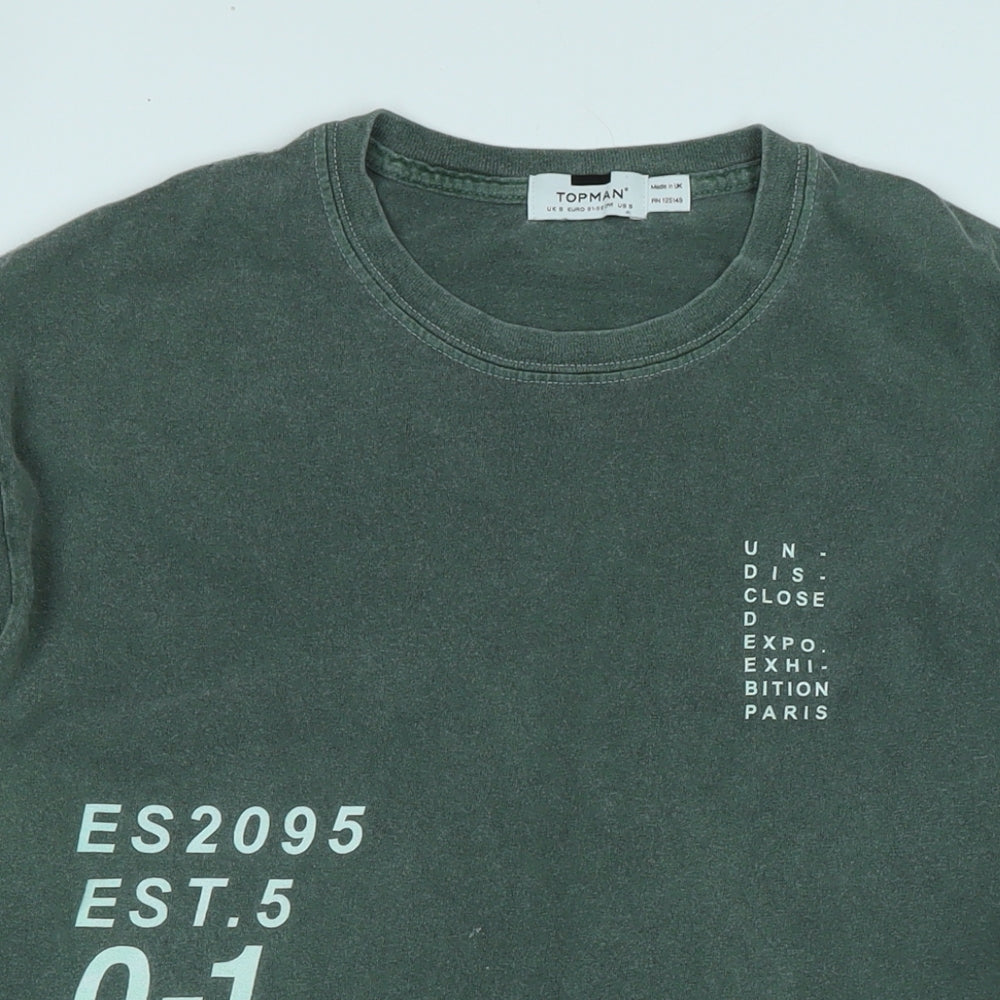 Topman Mens Green Cotton T-Shirt Size S Crew Neck