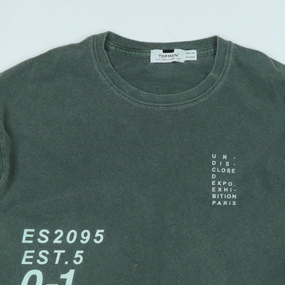 Topman Mens Green Cotton T-Shirt Size S Crew Neck