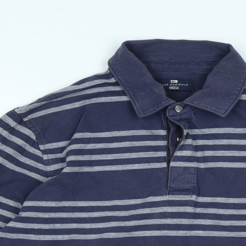 Blue Harbour Mens Blue Cotton Polo Size M Collared