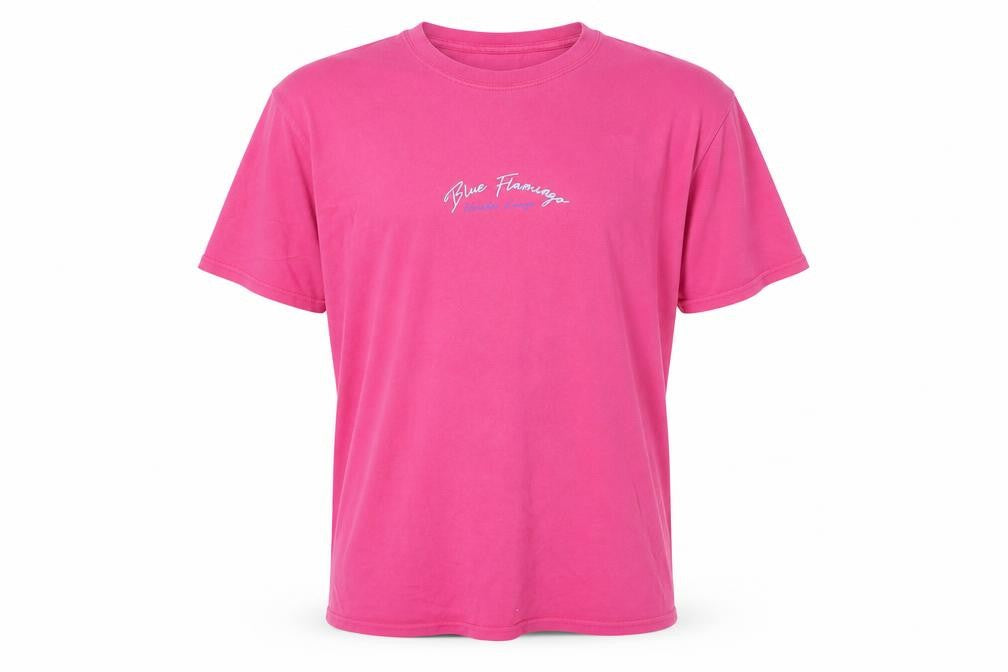 Front view of boohooMAN men’s pink cotton t-shirt, size S, crew neck