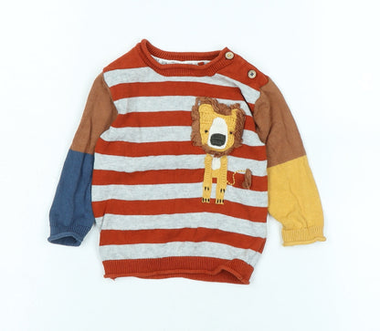 NEXT Boys Brown Cotton Pullover Jumper Size 6-9 Months - Logo -Lion