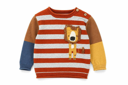 NEXT Boys Brown Cotton Pullover Jumper Size 6-9 Months - Logo -Lion