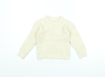 Marks and Spencer Girls Ivory Round Neck Polyester Pullover Jumper Size 5-6 Years Pullover
