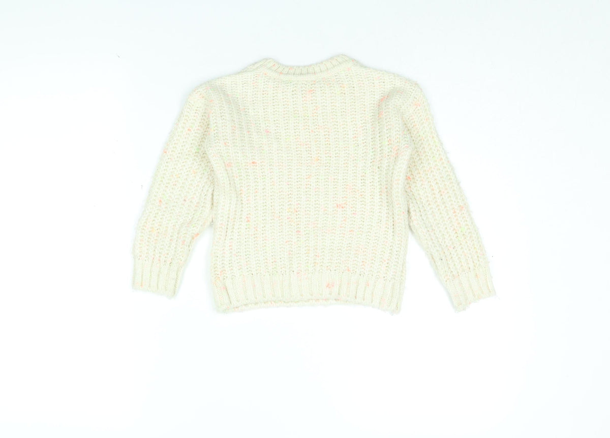 Marks and Spencer Girls Ivory Round Neck Polyester Pullover Jumper Size 5-6 Years Pullover