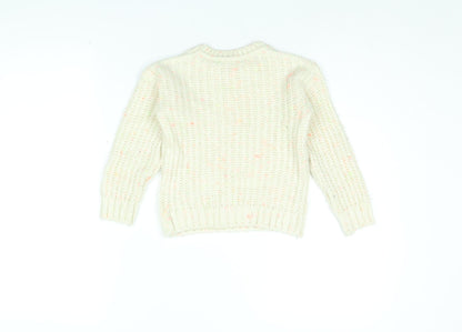 Marks and Spencer Girls Ivory Round Neck Polyester Pullover Jumper Size 5-6 Years Pullover