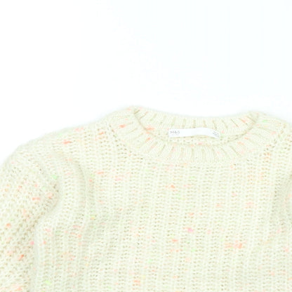 Marks and Spencer Girls Ivory Round Neck Polyester Pullover Jumper Size 5-6 Years Pullover