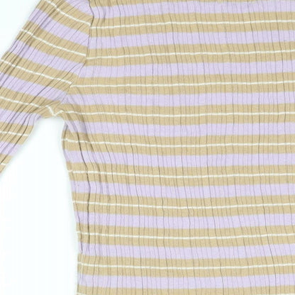 ASOS Womens Beige Striped Acrylic Basic T-Shirt Size 14 Round Neck
