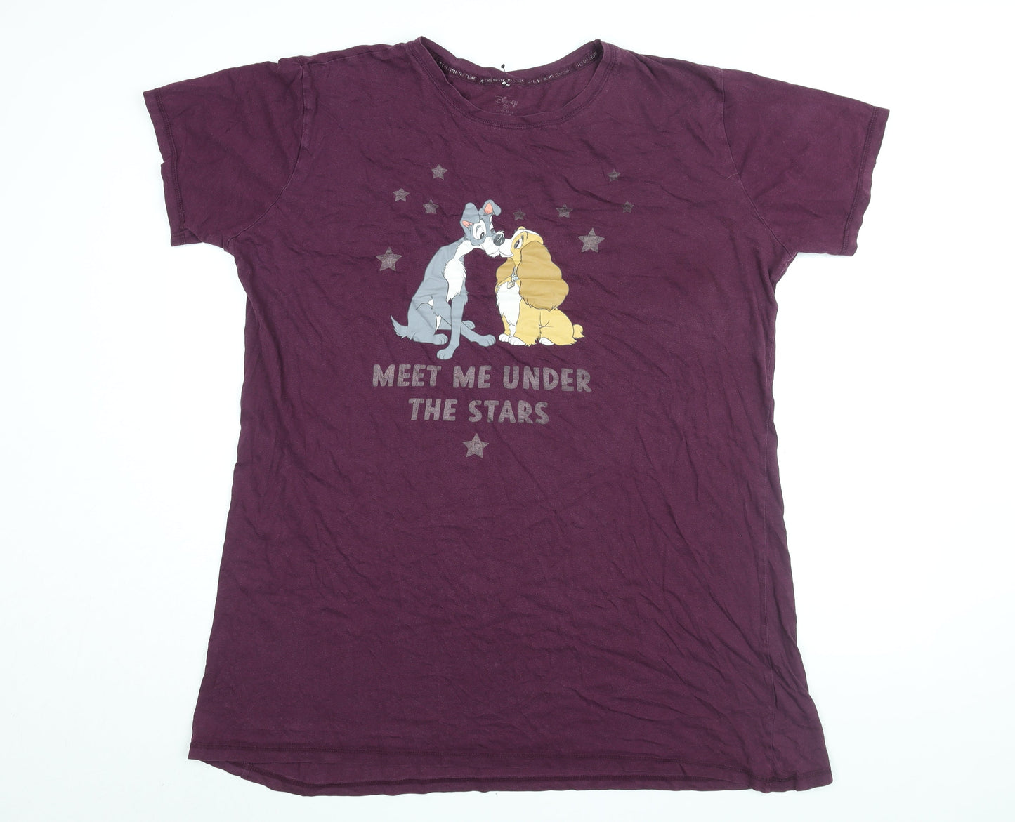 Disney Womens Purple Solid Cotton Top Pyjama Top Size XL - Lady and the Tramp, Meet Me Under The Stars