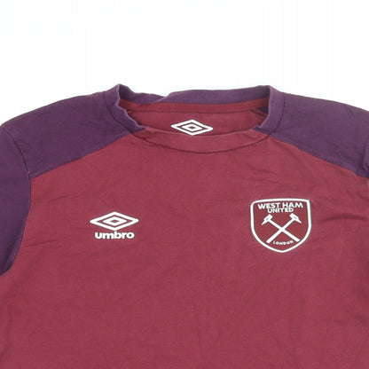 Umbro Boys Red Cotton Basic T-Shirt Size 13 Years Round Neck Pullover - West Ham United