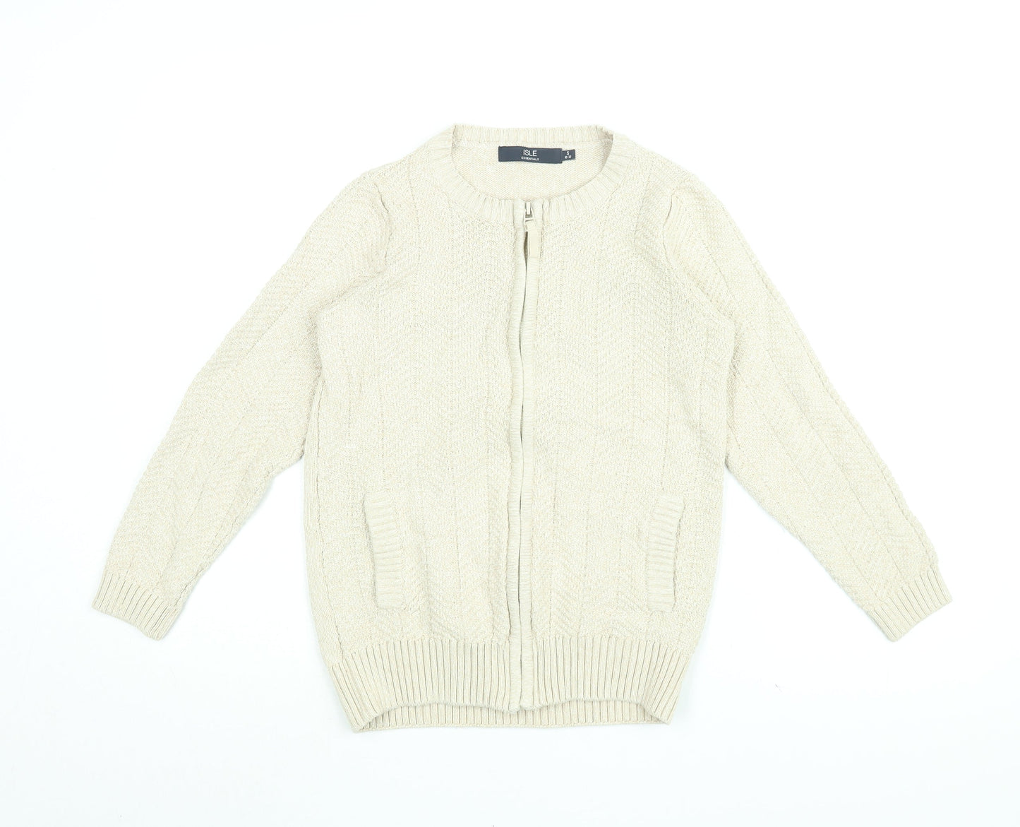 Isle Womens Beige Cotton Full Zip Sweatshirt Size 10 Zip - Size 10-12