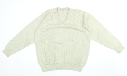 Roberto Mens Beige V-Neck Acrylic Pullover Jumper Size XL Long Sleeve