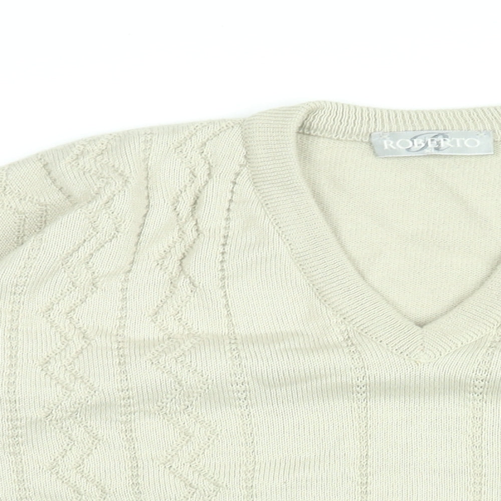 Roberto Mens Beige V-Neck Acrylic Pullover Jumper Size XL Long Sleeve