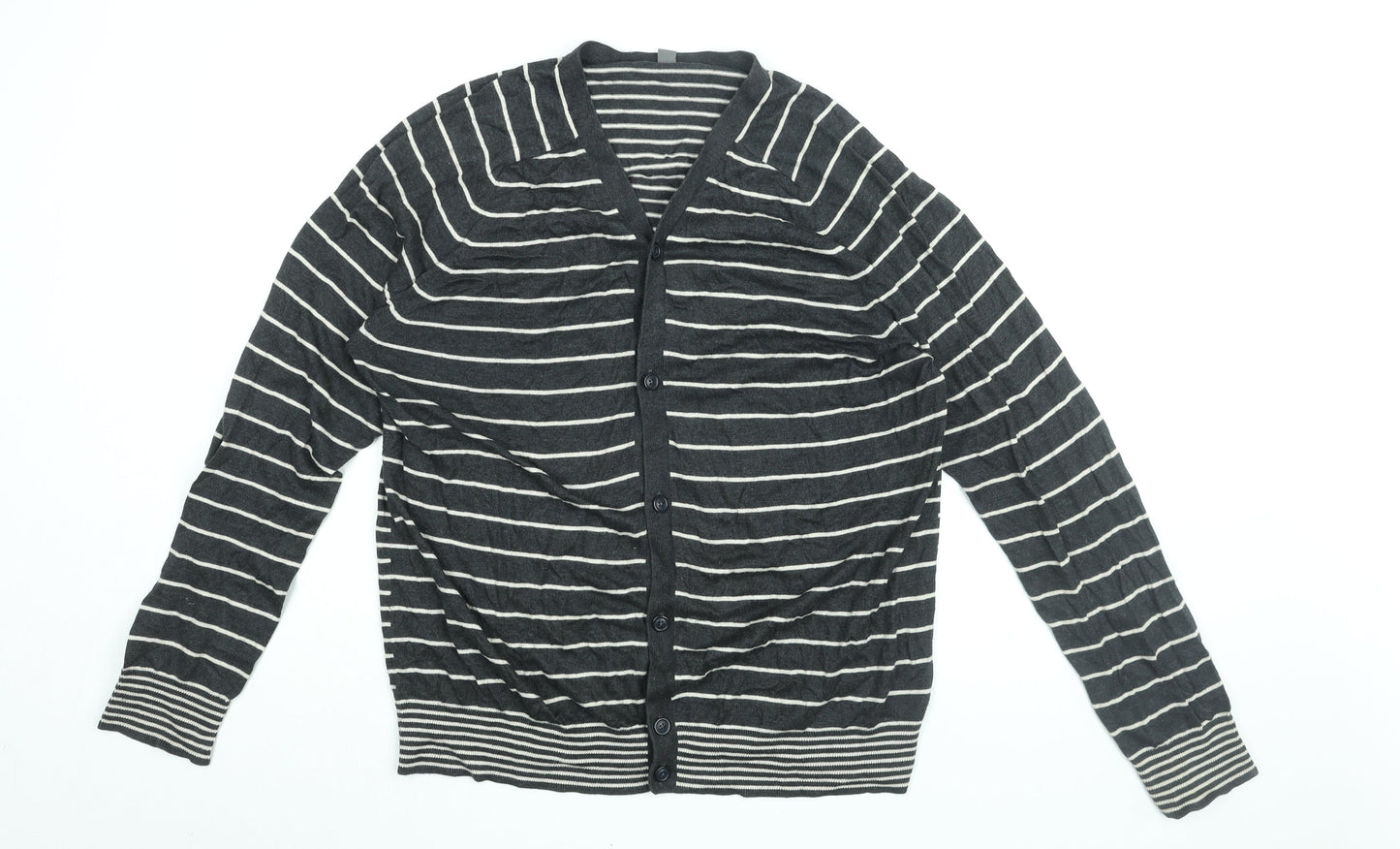 Gap Womens Black V-Neck Striped Cotton Cardigan Jumper Size L