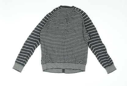 Gap Womens Black V-Neck Striped Cotton Cardigan Jumper Size L