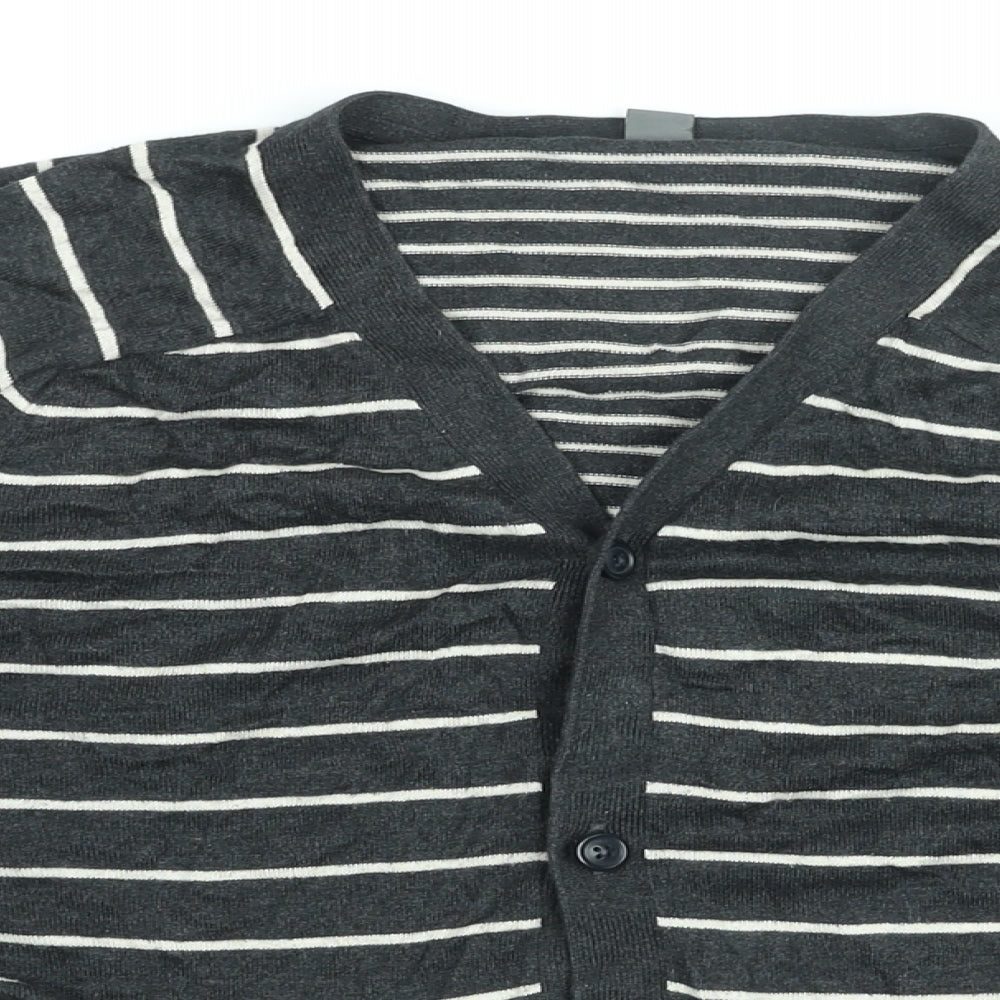 Gap Womens Black V-Neck Striped Cotton Cardigan Jumper Size L