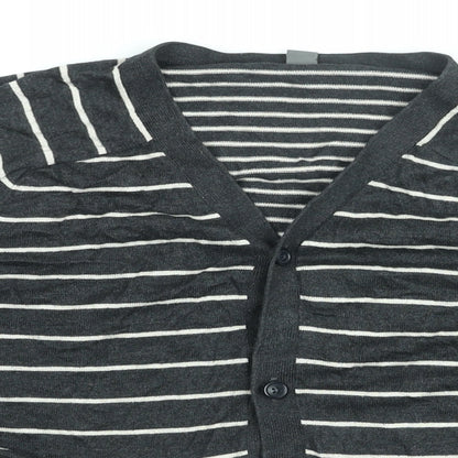 Gap Womens Black V-Neck Striped Cotton Cardigan Jumper Size L