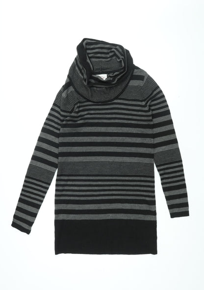Additional front view of Lee Cooper women’s black striped acrylic shift, size UK 10, roll neck pullover