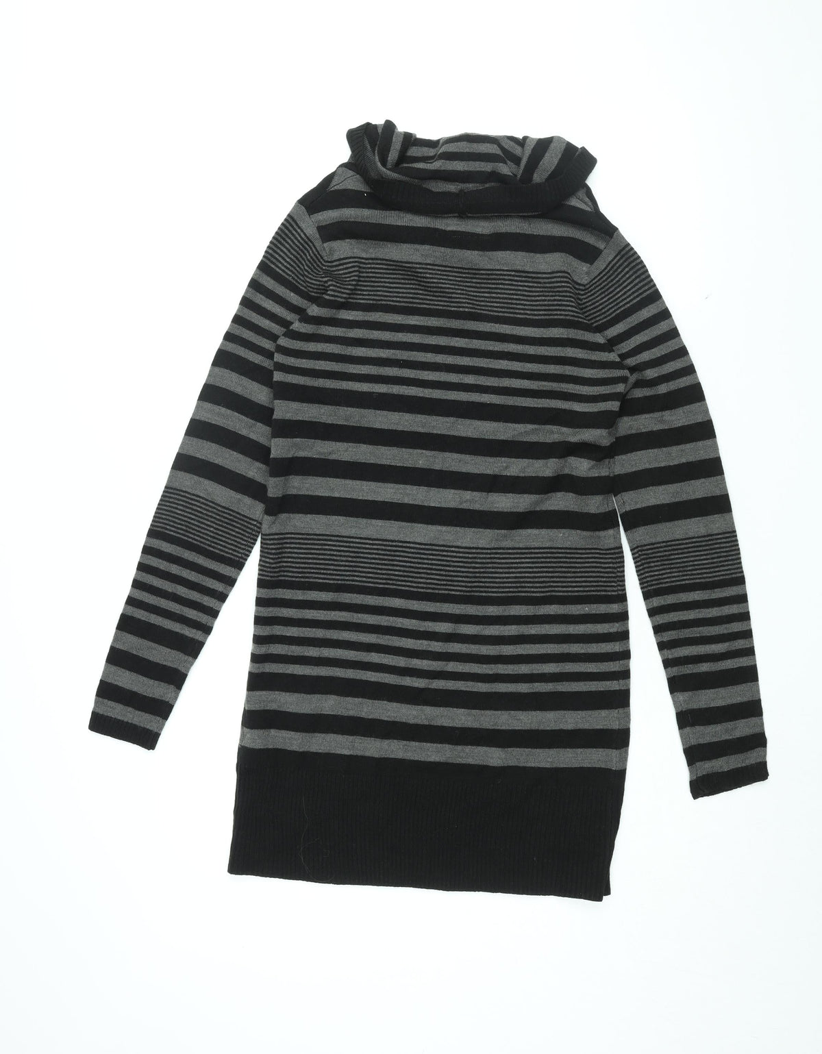 Back view of Lee Cooper women’s black striped acrylic shift, size UK 10, roll neck pullover