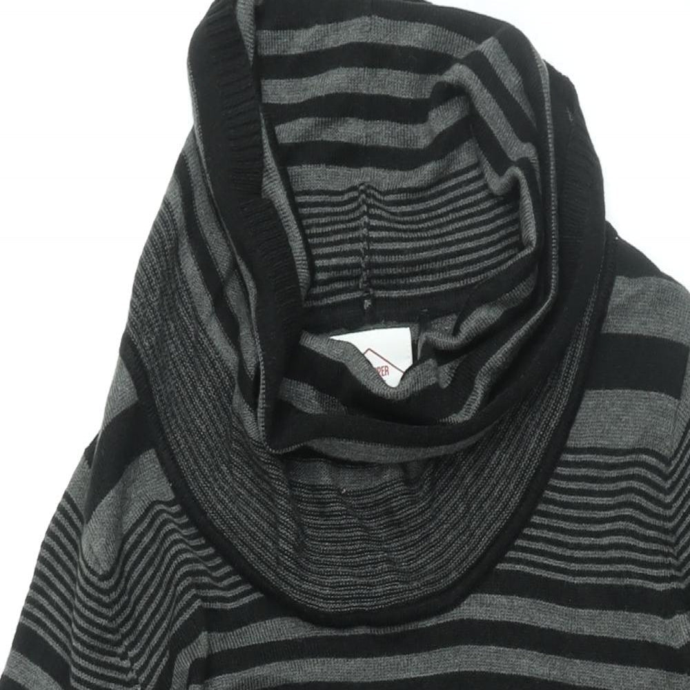 Close-up detail of Lee Cooper women’s black striped acrylic shift, size UK 10, roll neck pullover