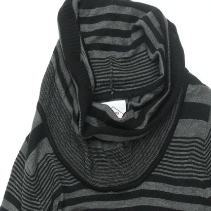 Close-up detail of Lee Cooper women’s black striped acrylic shift, size UK 10, roll neck pullover