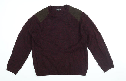 Red Herring Mens Red Round Neck Acrylic Pullover Jumper Size L Long Sleeve