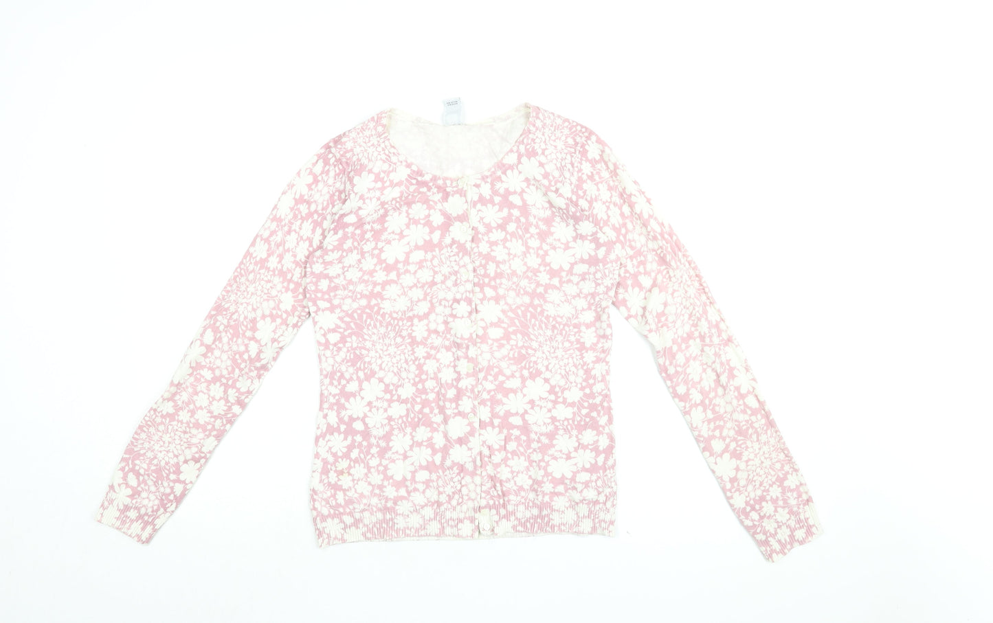 Gap Womens Pink Round Neck Floral Cotton Cardigan Jumper Size S