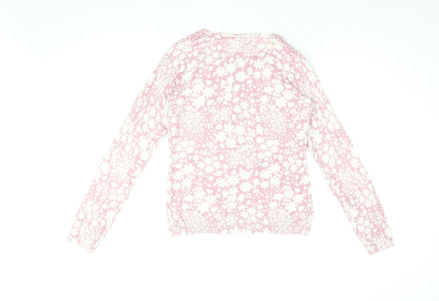 Gap Womens Pink Round Neck Floral Cotton Cardigan Jumper Size S