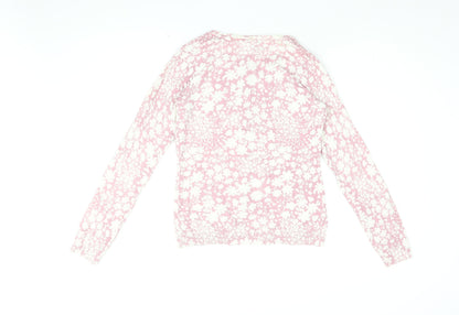 Gap Womens Pink Round Neck Floral Cotton Cardigan Jumper Size S
