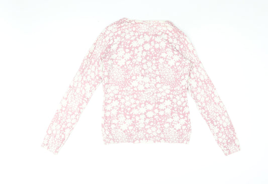 Gap Womens Pink Round Neck Floral Cotton Cardigan Jumper Size S