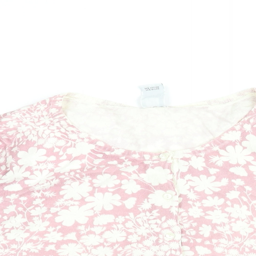 Gap Womens Pink Round Neck Floral Cotton Cardigan Jumper Size S