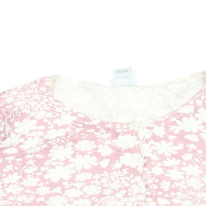 Gap Womens Pink Round Neck Floral Cotton Cardigan Jumper Size S