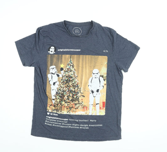 Star Wars Mens Blue Cotton T-Shirt Size M Round Neck - Storm Trooper Instagram Post, Christmas