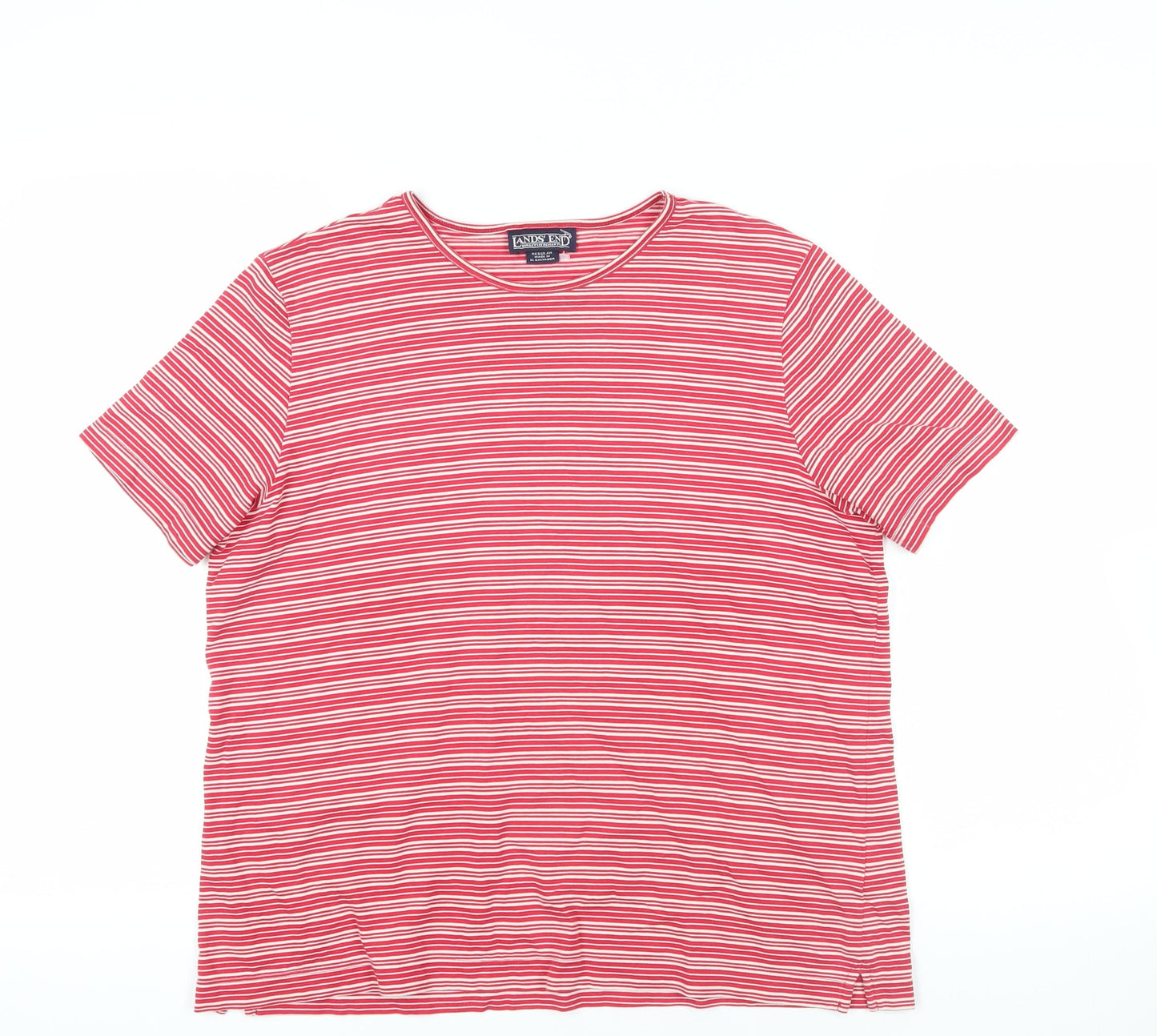 Lands' End Red Striped Crew Neck T-Shirt M