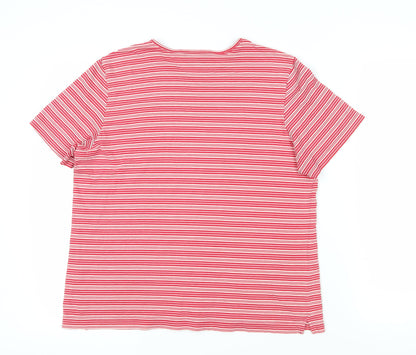 Lands' End Red Striped Crew Neck T-Shirt M
