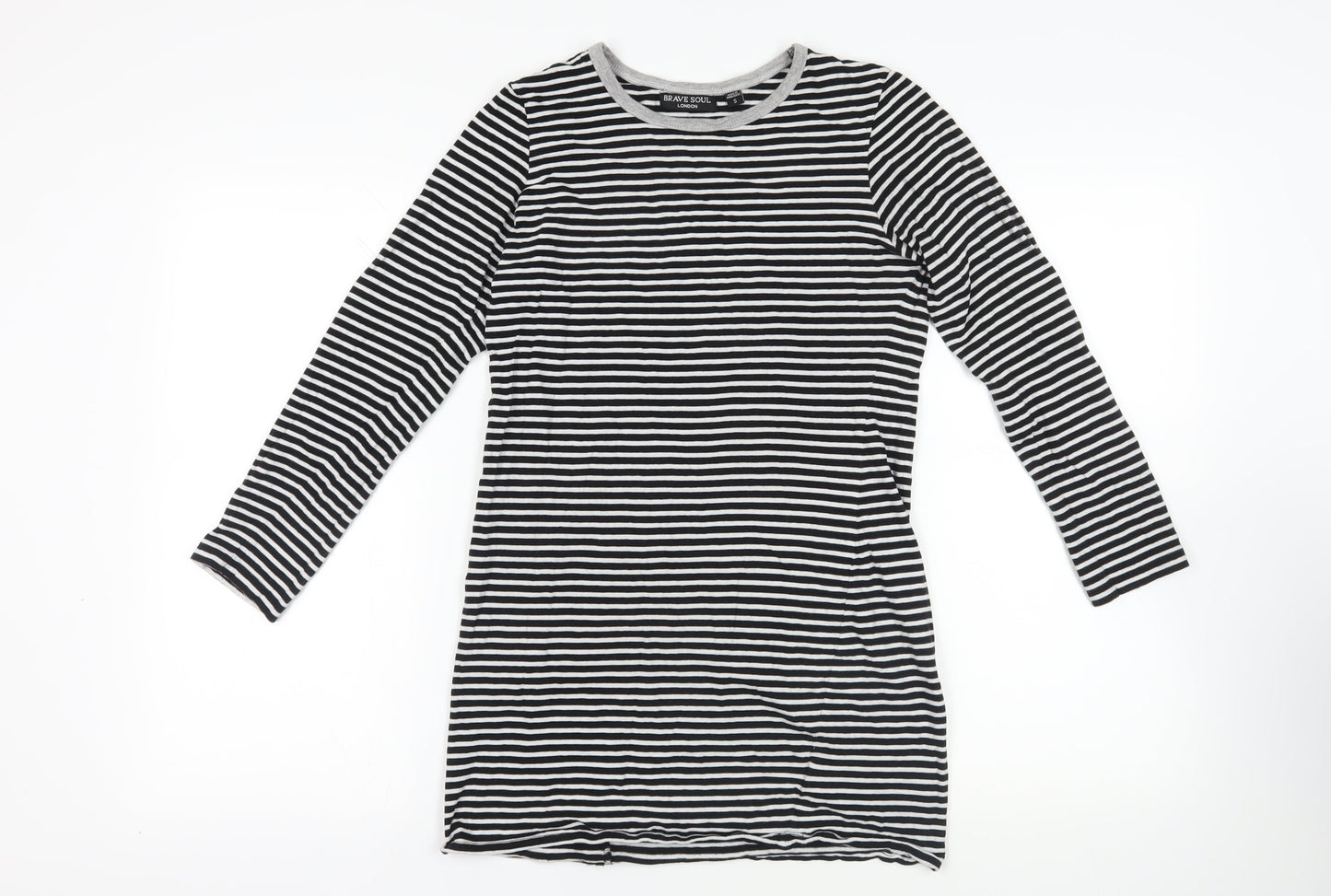 Brave Soul Striped Black T-Shirt Dress S