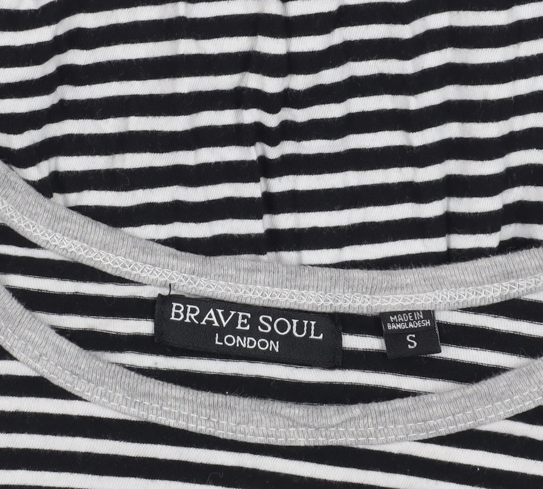Brave Soul Striped Black T-Shirt Dress S
