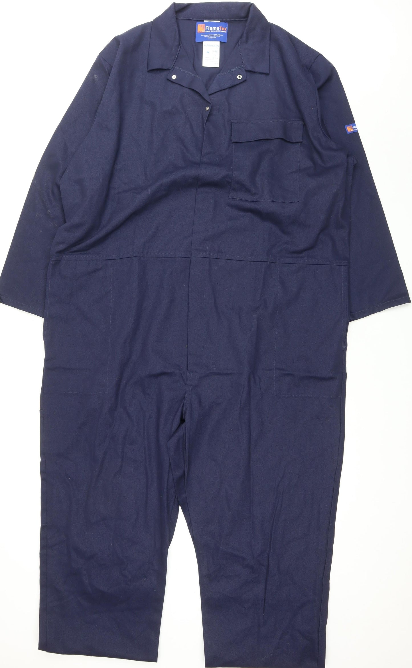 Flametex Mens Blue Cotton Carpenter Trousers Size XL L28 in Regular Snap - Full Length 64'' Coverall Workwear