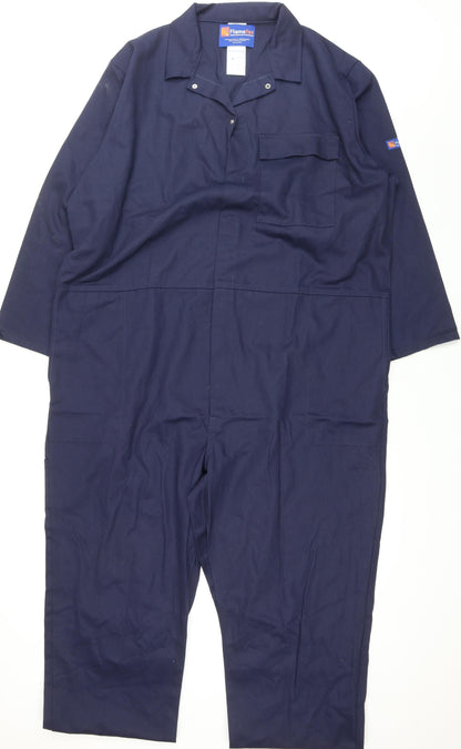 Flametex Mens Blue Cotton Carpenter Trousers Size XL L28 in Regular Snap - Full Length 64'' Coverall Workwear