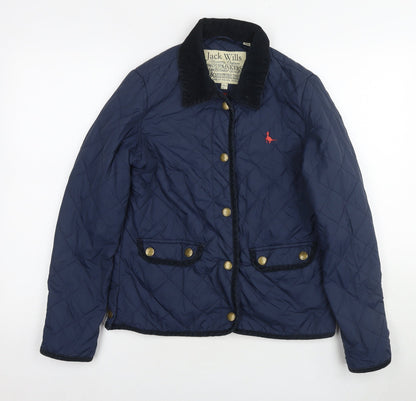 Jack Wills Womens Blue Quilted Jacket Size 10 Snap